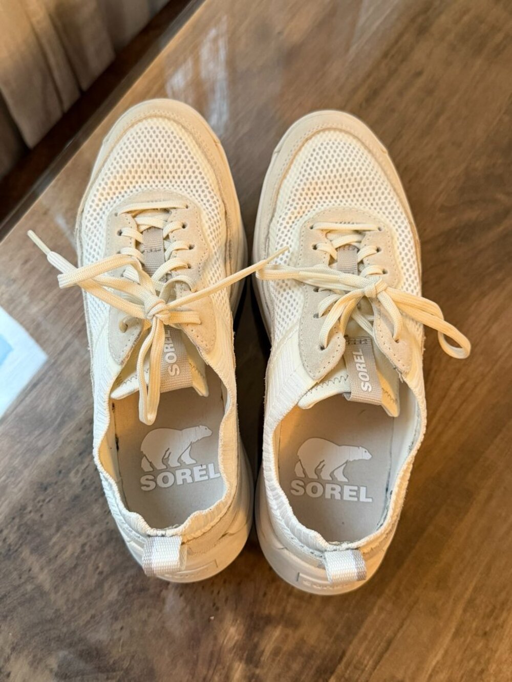 Sorel Ona 503 Sea‎ Salt Chalk Lace Up Knit Low Sneakers Womens 7 NL4964-125